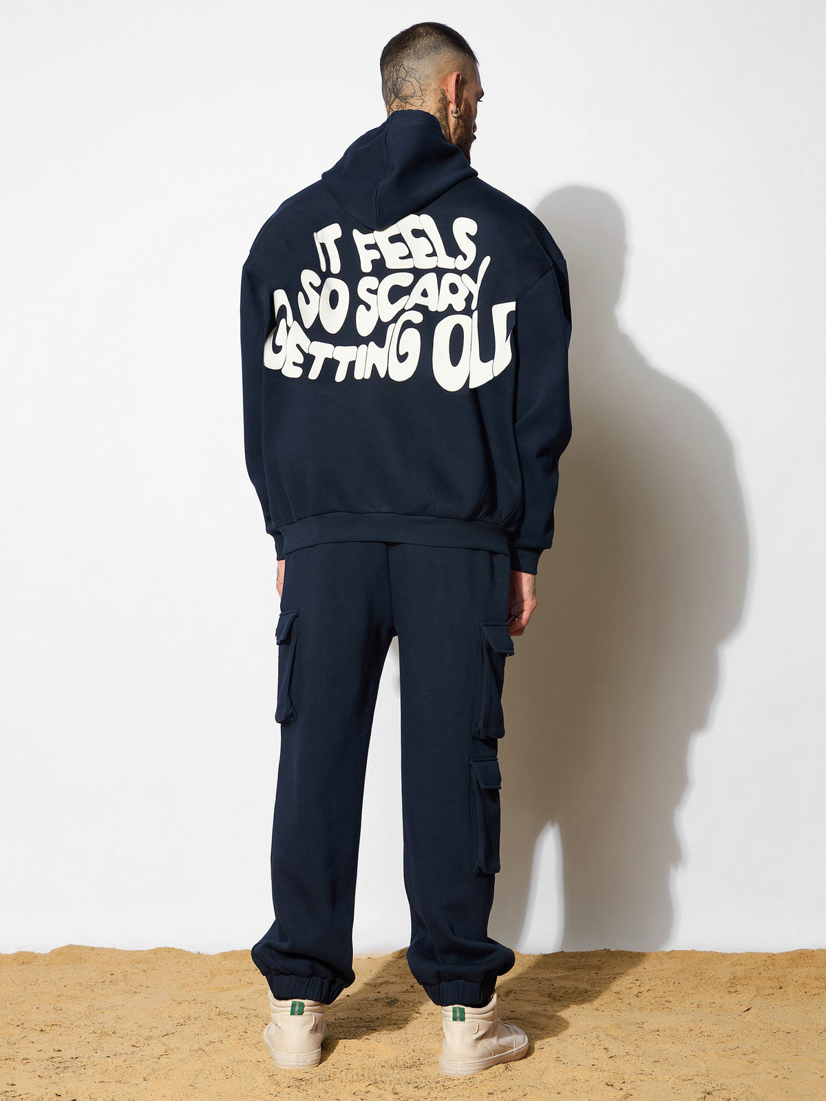 Men Navy GETTING OLD Oversized Hoodie with Cargo Joggers-MSSWSH70227_MSPANT50723