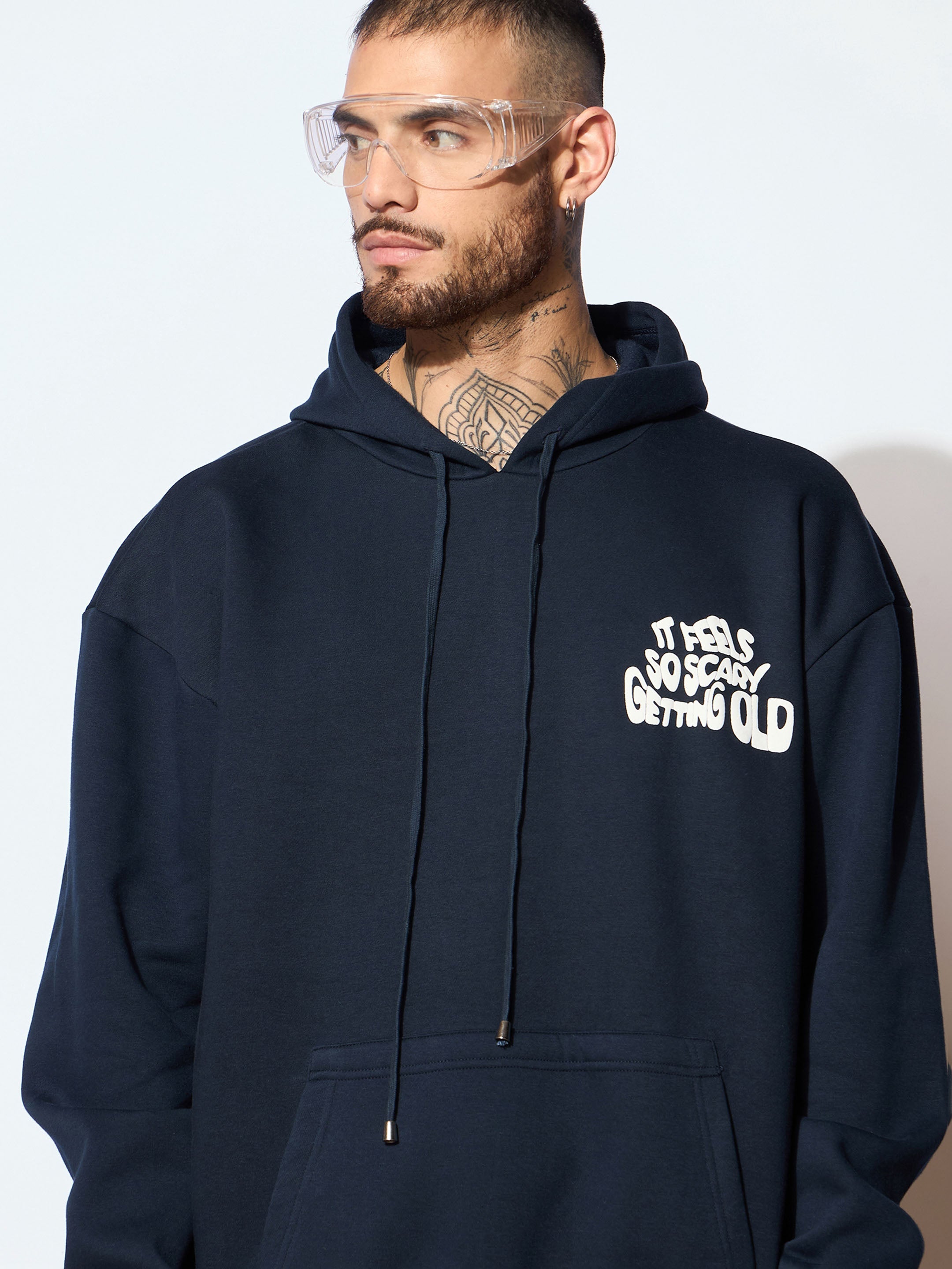 Men Navy GETTING OLD Oversized Hoodie with Cargo Joggers-MSSWSH70227_MSPANT50723