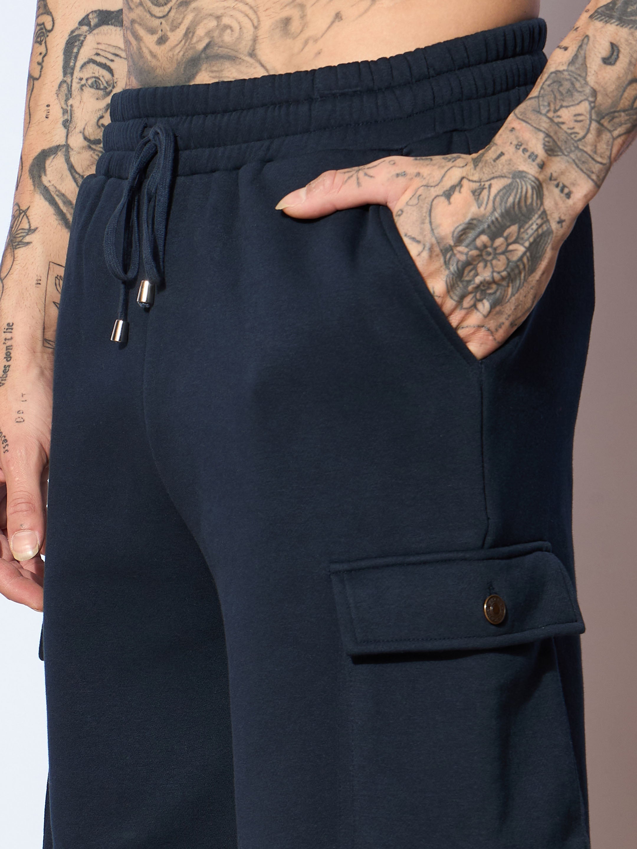Men Navy GETTING OLD Oversized Hoodie with Cargo Joggers-MSSWSH70227_MSPANT50723