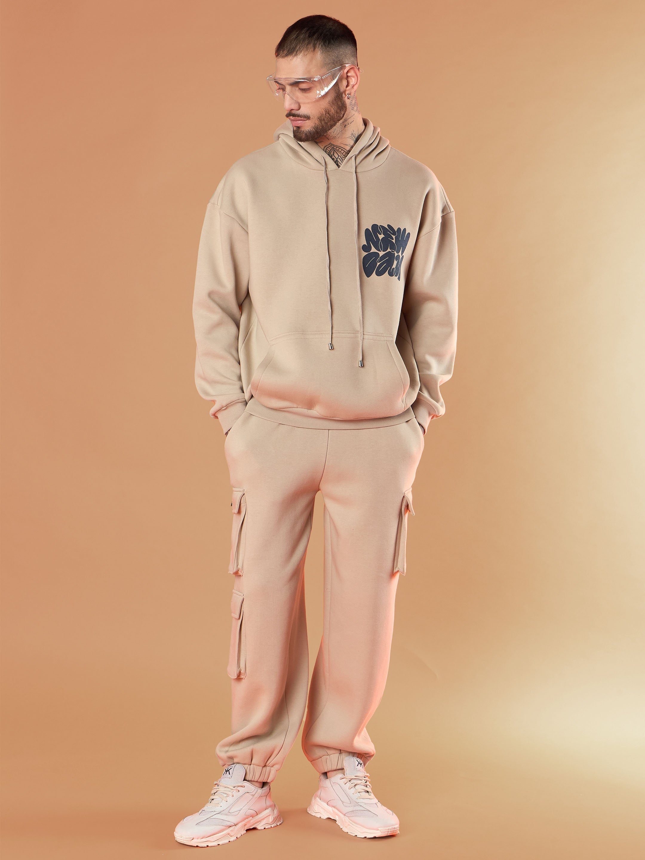 Men Taupe NEW DAY Oversized Hoodie with Joggers-MSSWSH70228_MSPANT50911