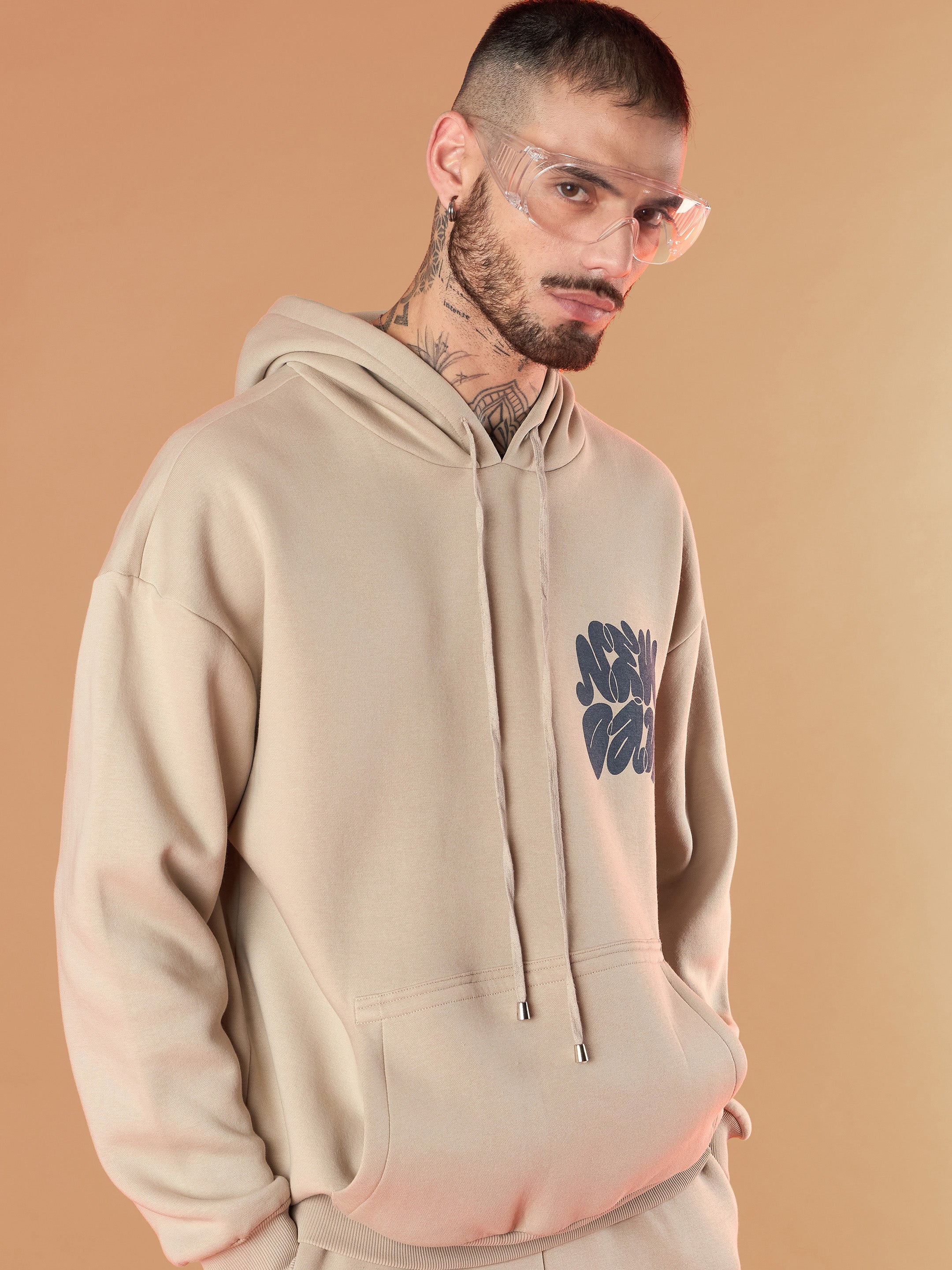Men Taupe NEW DAY Oversized Hoodie with Joggers-MSSWSH70228_MSPANT50911