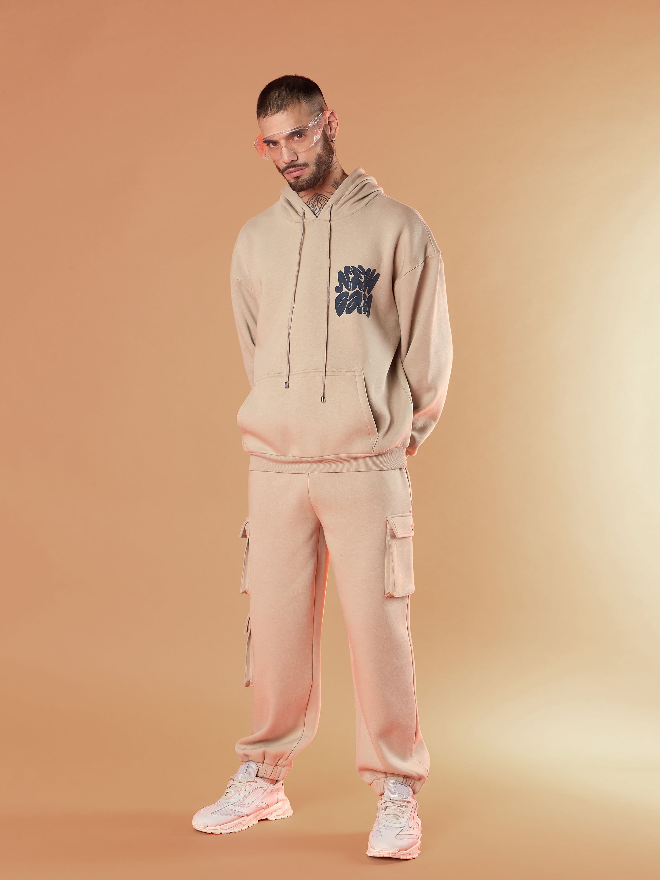 Men Taupe NEW DAY Oversized Hoodie with Joggers-MSSWSH70228_MSPANT50911
