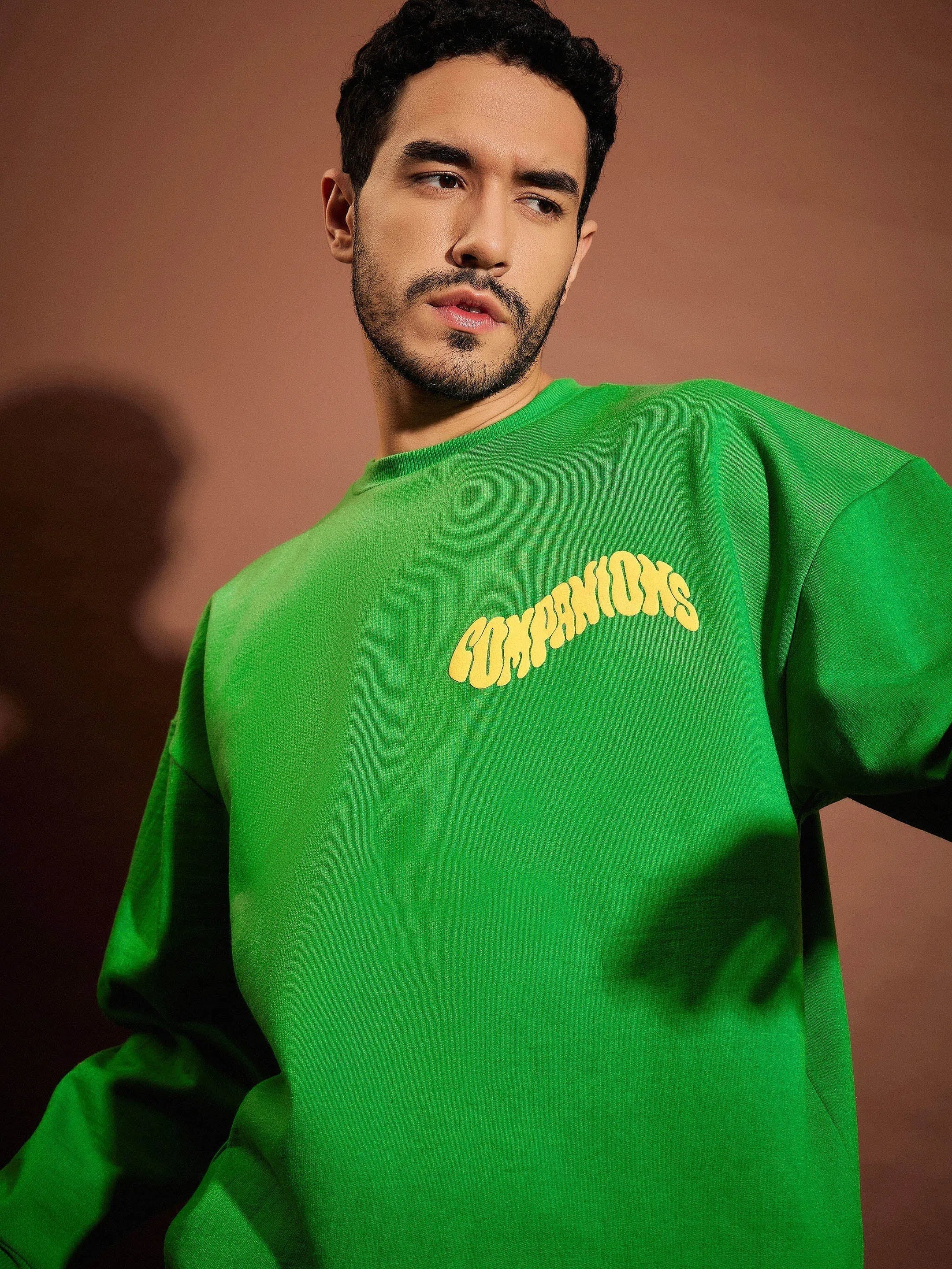 Green Companions Oversized Sweatshirt for Men | Printed Design