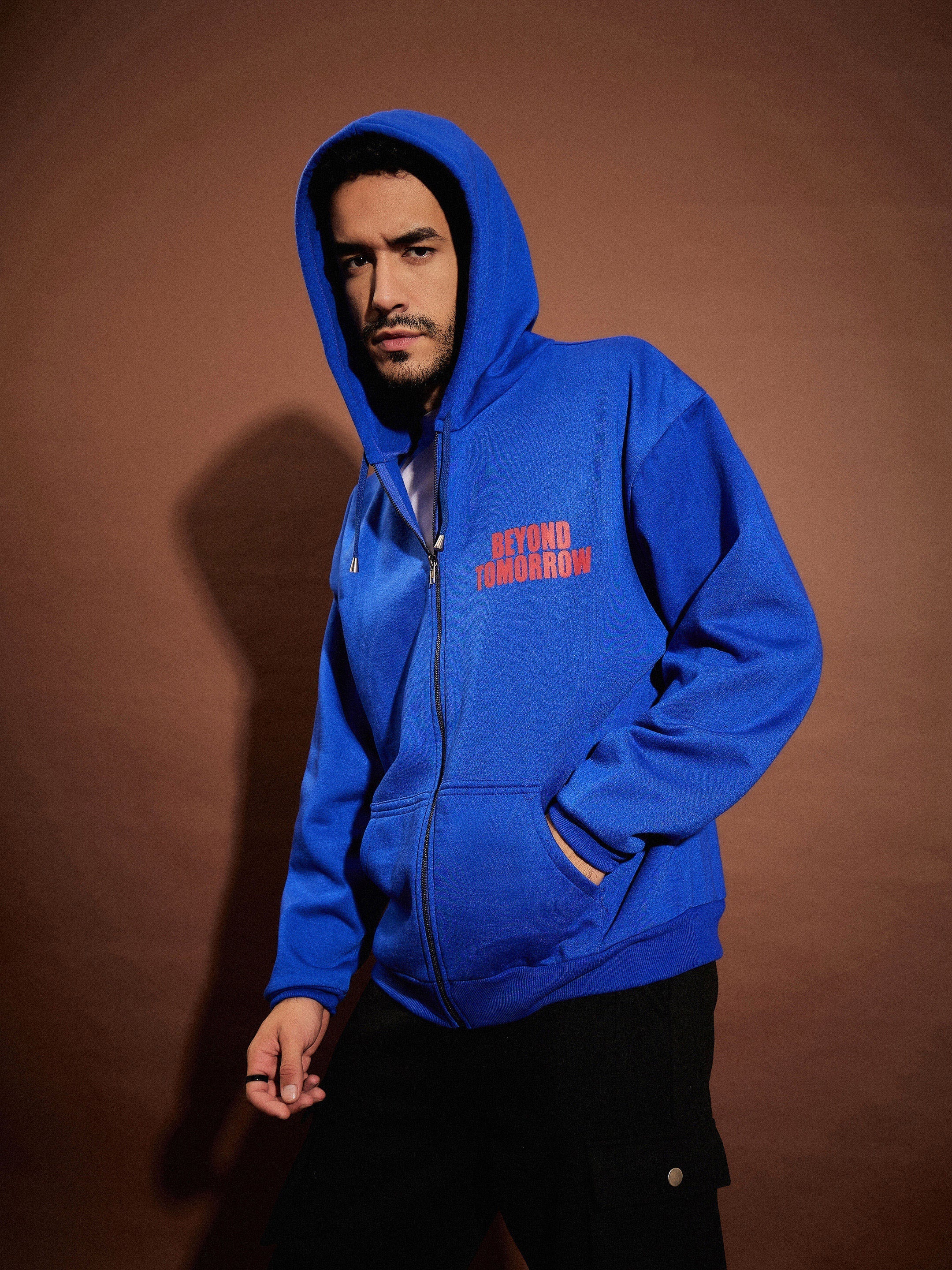 Men Blue BEYOND TOMORROW Oversized Zipper Hoodie-MSSWSH70232_Blue
