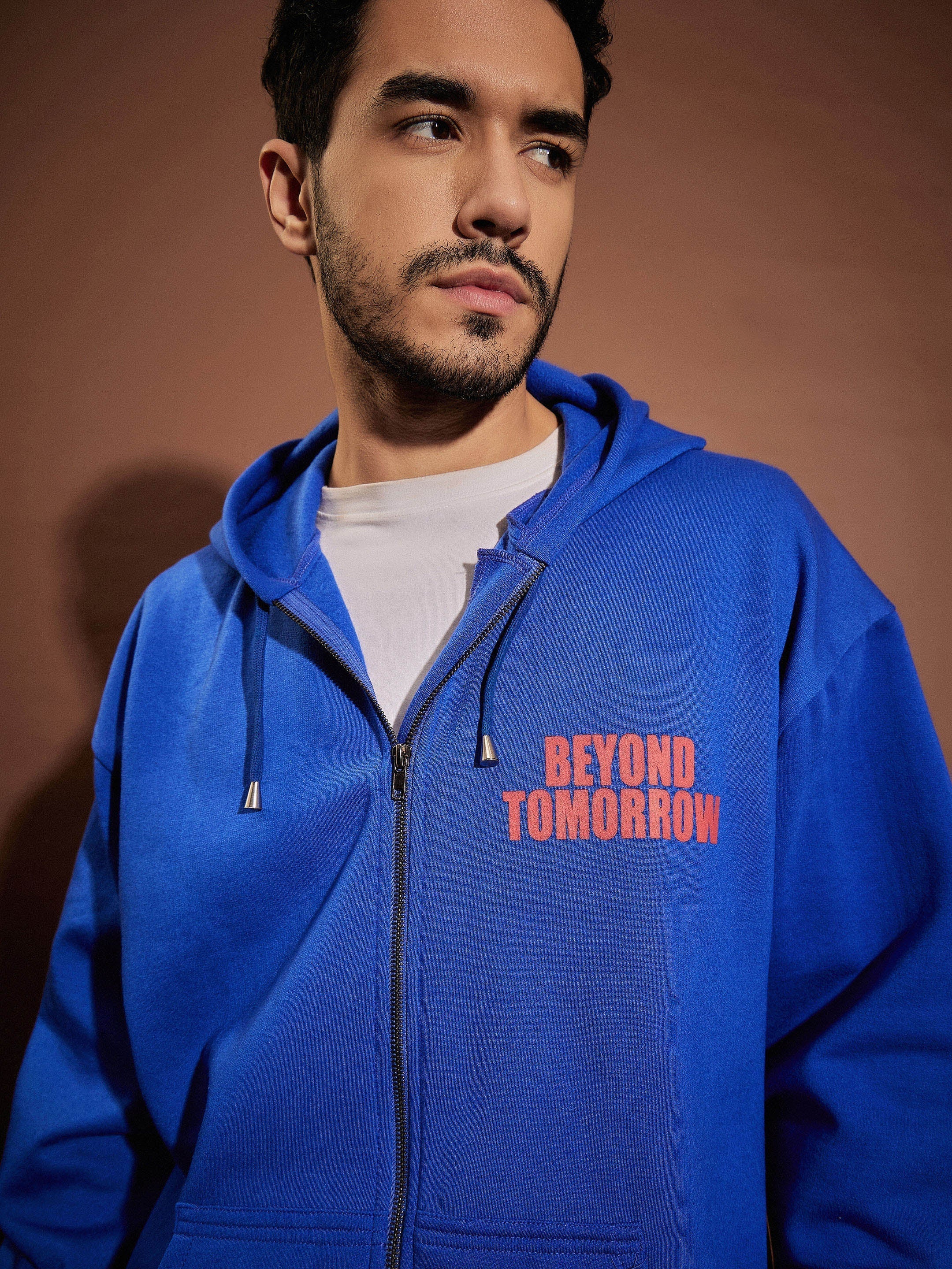 Men Blue BEYOND TOMORROW Oversized Zipper Hoodie-MSSWSH70232_Blue