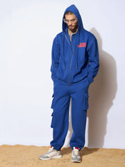 Men Blue BEYOND TOMORROW Oversized Zipper Hoodie with Joggers-MSSWSH70232_MSPANT50910