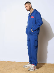 Men Blue BEYOND TOMORROW Oversized Zipper Hoodie with Joggers-MSSWSH70232_MSPANT50910