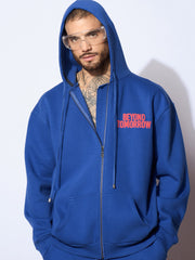 Men Blue BEYOND TOMORROW Oversized Zipper Hoodie with Joggers-MSSWSH70232_MSPANT50910