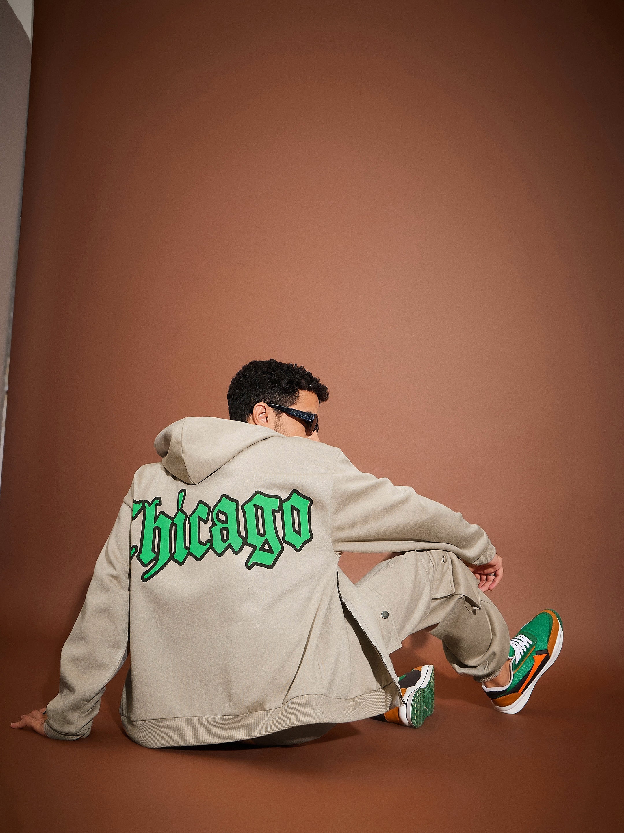 Men Taupe CHICAGO Oversized Zipper Hoodie-MSSWSH70233_Taupe