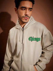 Men Taupe CHICAGO Oversized Zipper Hoodie-MSSWSH70233_Taupe