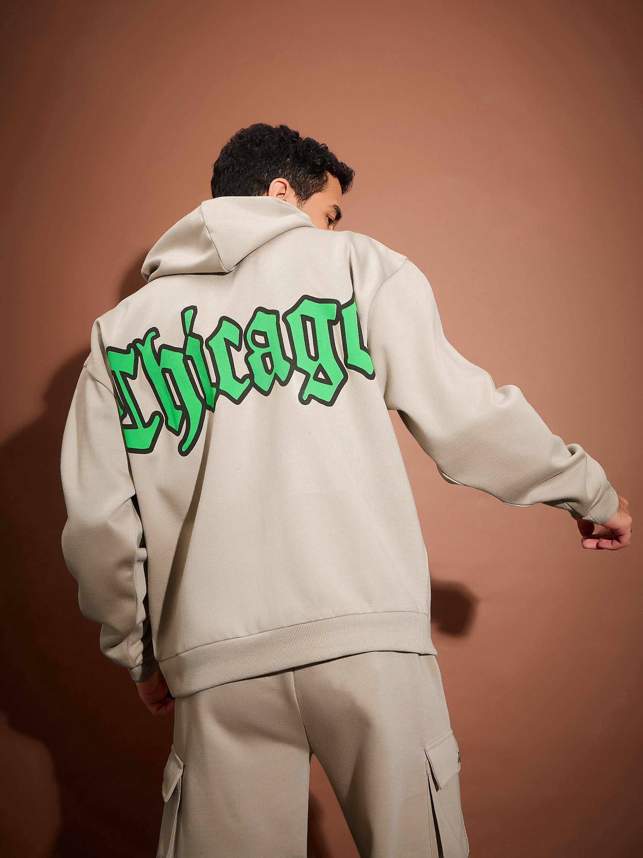 Men Taupe CHICAGO Oversized Zipper Hoodie-MSSWSH70233_Taupe