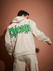 Men Taupe CHICAGO Oversized Zipper Hoodie-MSSWSH70233_Taupe