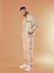 Men Taupe CHICAGO Oversized Zipper Hoodie with Joggers-MSSWSH70233_MSPANT50911