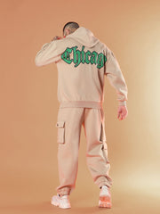 Men Taupe CHICAGO Oversized Zipper Hoodie with Joggers-MSSWSH70233_MSPANT50911