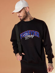 Men Black FOREVER YOUNG Embroidery Oversize Sweatshirt With Cargo Jogger-MSSWSH70239_MSPANT50722