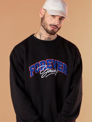 Men Black FOREVER YOUNG Embroidery Oversize Sweatshirt With Cargo Jogger-MSSWSH70239_MSPANT50722