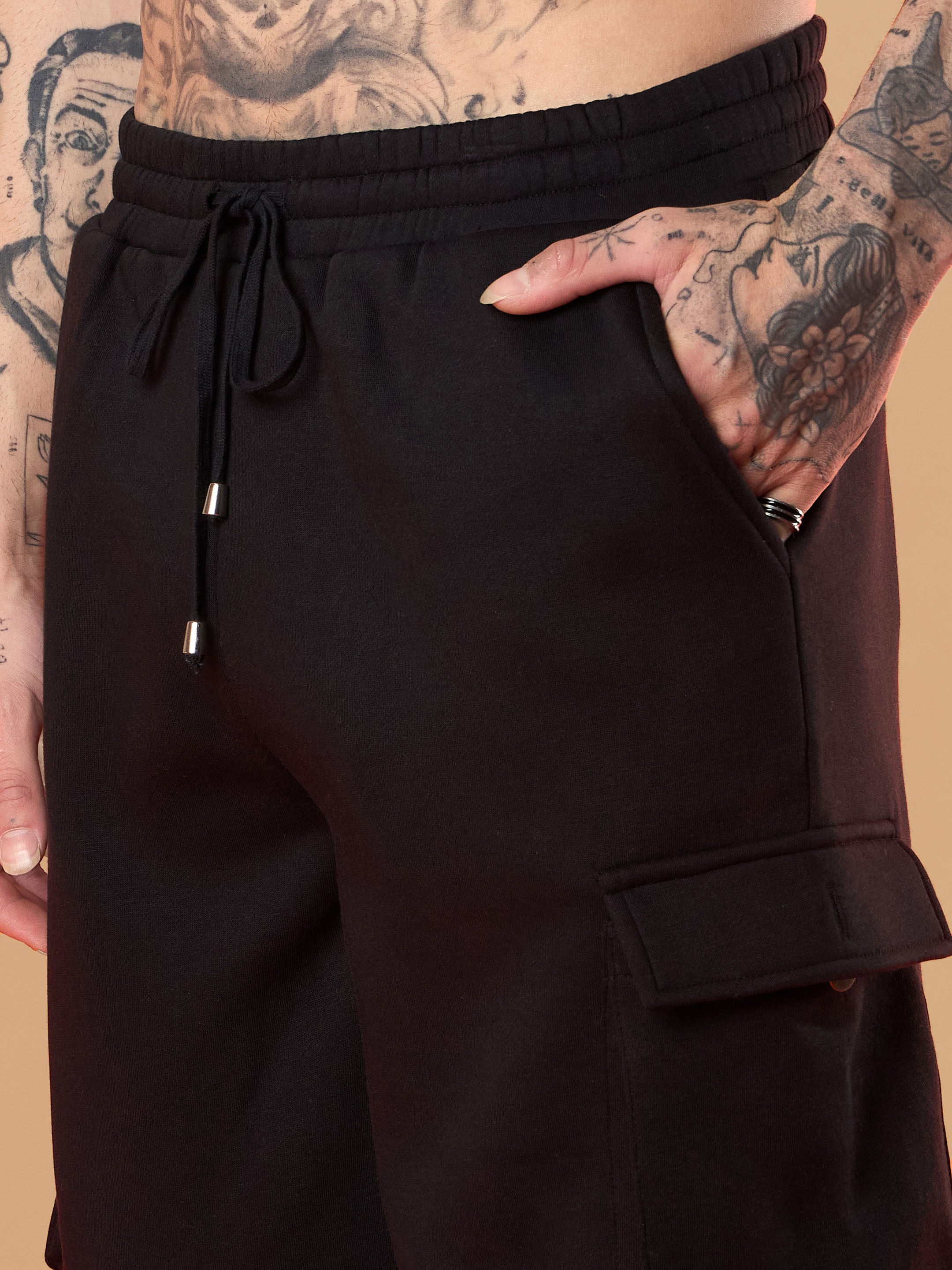 Men Black FOREVER YOUNG Embroidery Oversize Sweatshirt With Cargo Jogger-MSSWSH70239_MSPANT50722