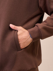 Men Dark Brown Front Zipper Oversize Sweatshirt-MSSWSH70241