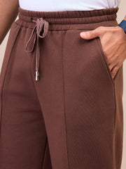 Men Dark Brown Front Zipper Oversize Sweatshirt With Sweatpants-MSSWSH70241_MSPANT51020