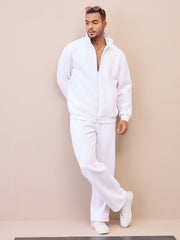 Men White Front Zipper Oversize Sweatshirt With Sweatpants-MSSWSH70244_MSPANT51023