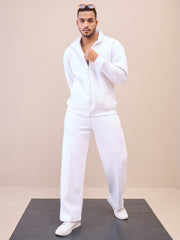 Men White Front Zipper Oversize Sweatshirt With Sweatpants-MSSWSH70244_MSPANT51023