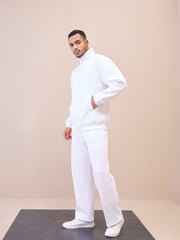 Men White Front Zipper Oversize Sweatshirt With Sweatpants-MSSWSH70244_MSPANT51023