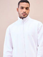 Men White Front Zipper Oversize Sweatshirt With Sweatpants-MSSWSH70244_MSPANT51023