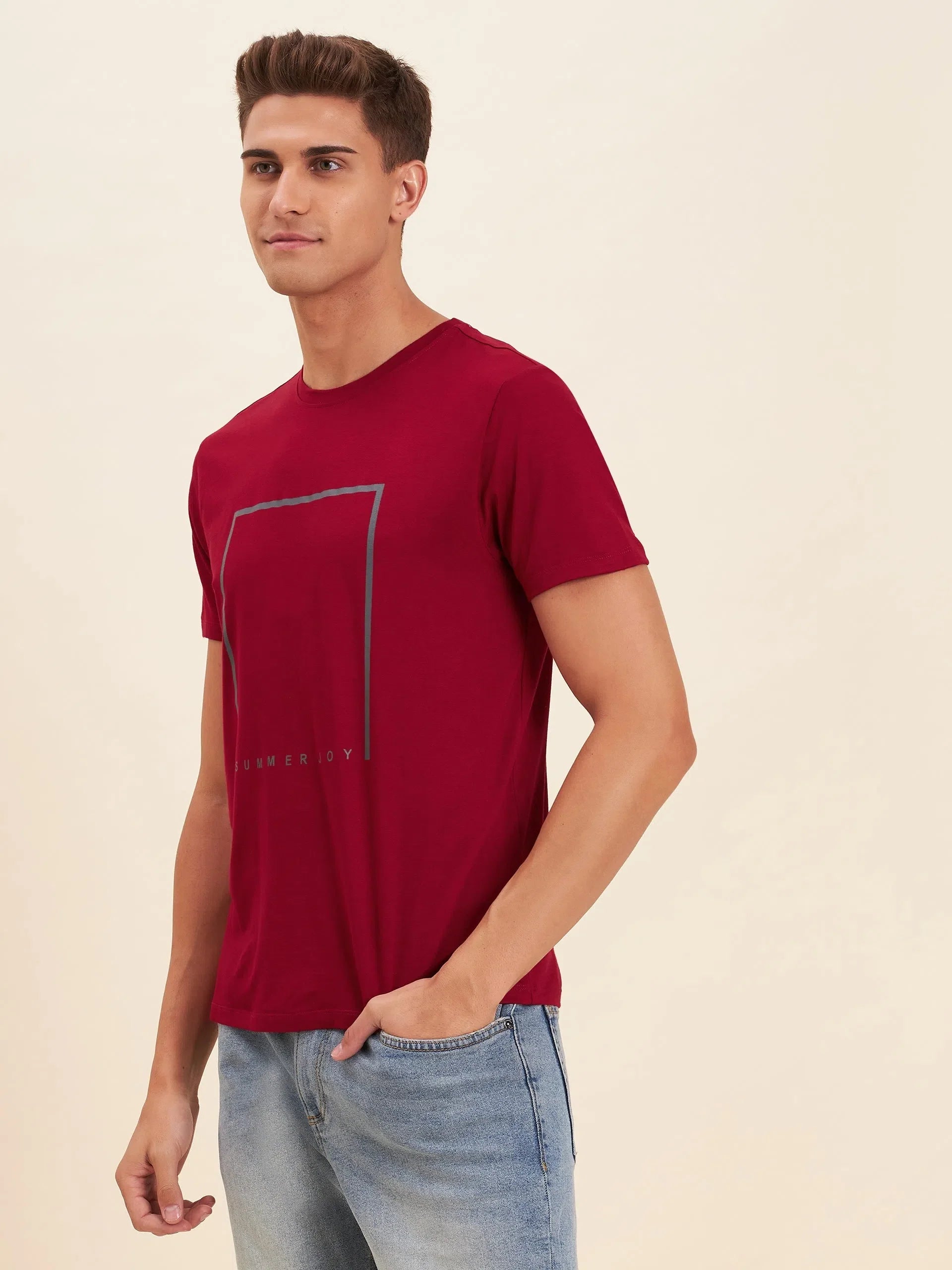 Red SUMMER JOY Men's T-Shirt | Viscose Graphic Tee Shirts