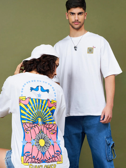 Unisex White SUNFLOWER Oversized T-Shirt 2160