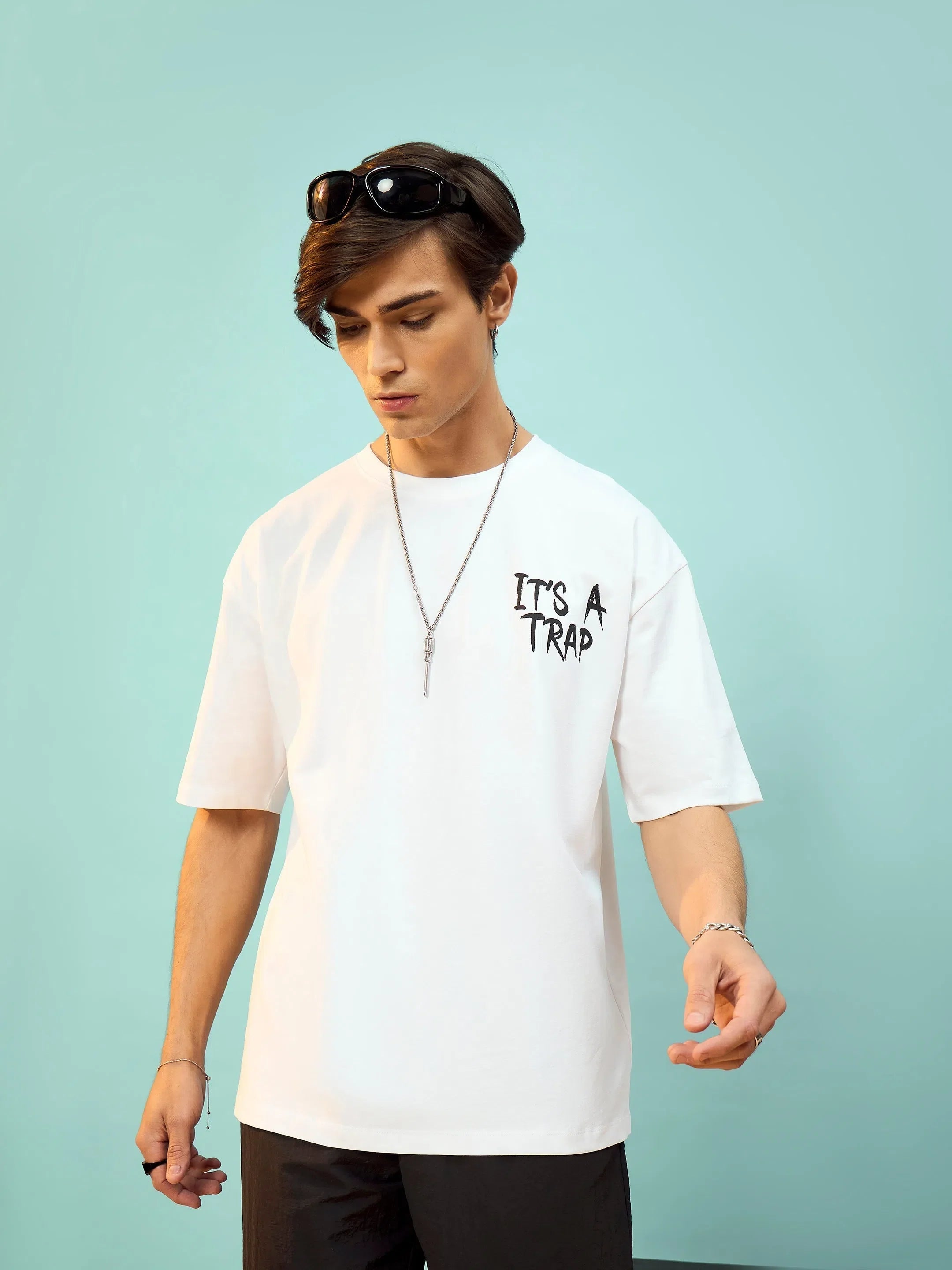 White Spider Trap Oversize Men's Graphic Cotton T-Shirt