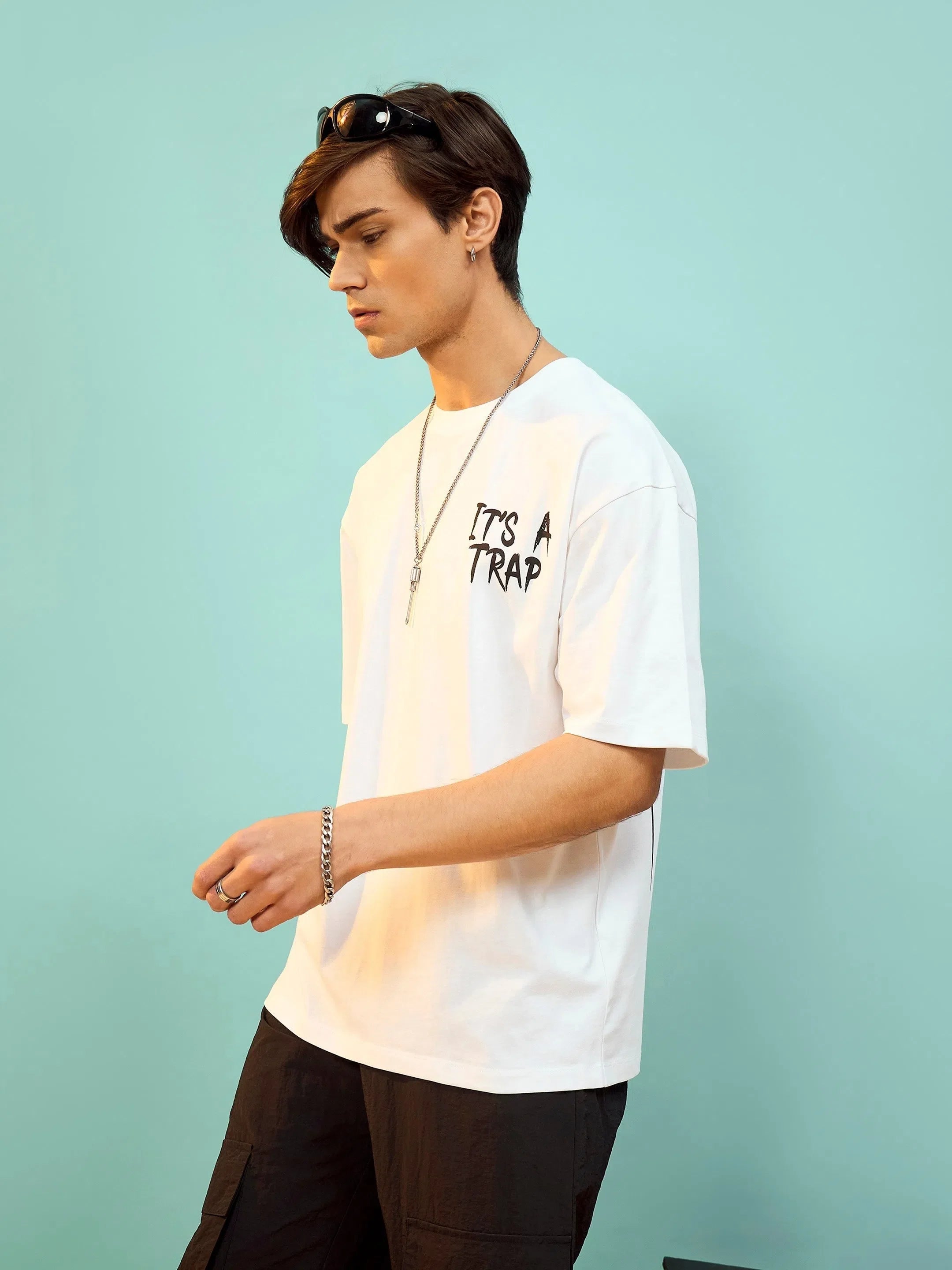 White Spider Trap Oversize Men's Graphic Cotton T-Shirt