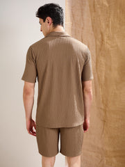 Men Beige Textured Relax Fit Polo T-Shirt-MSTOPS42339