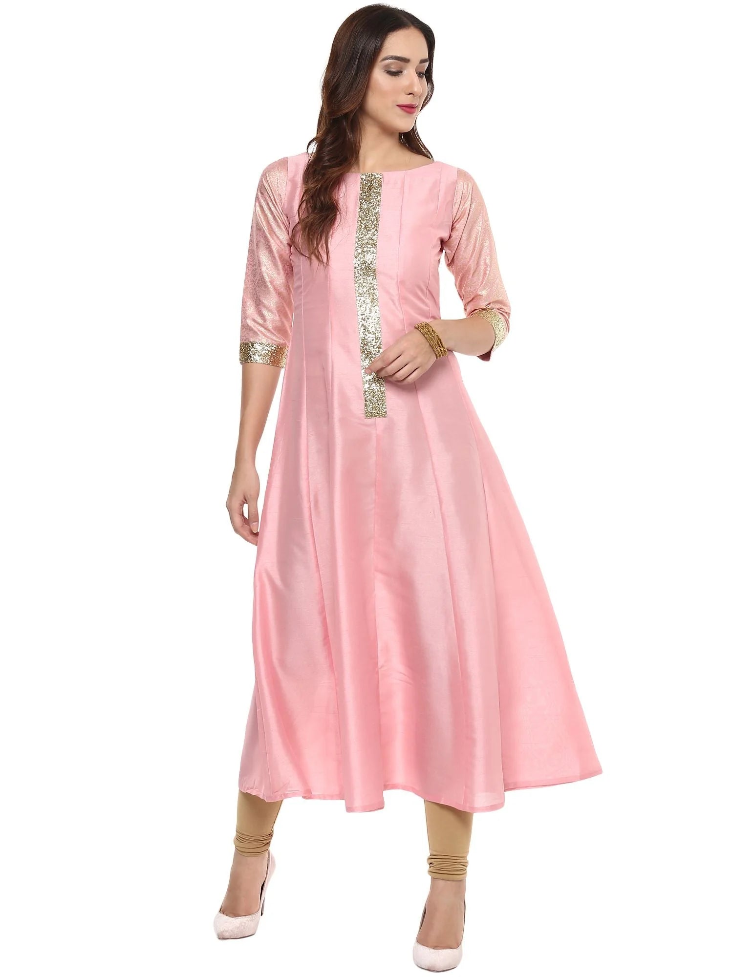 Pink Gold Print Indian Kurta: Stylish Kurtas for Women