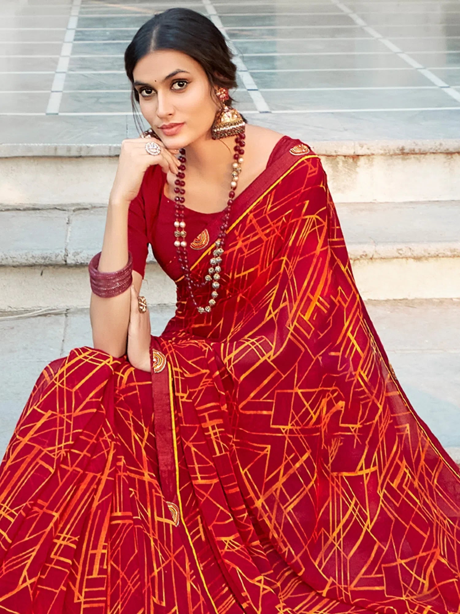 Red Embellished Designer Saree | Indian Sarees