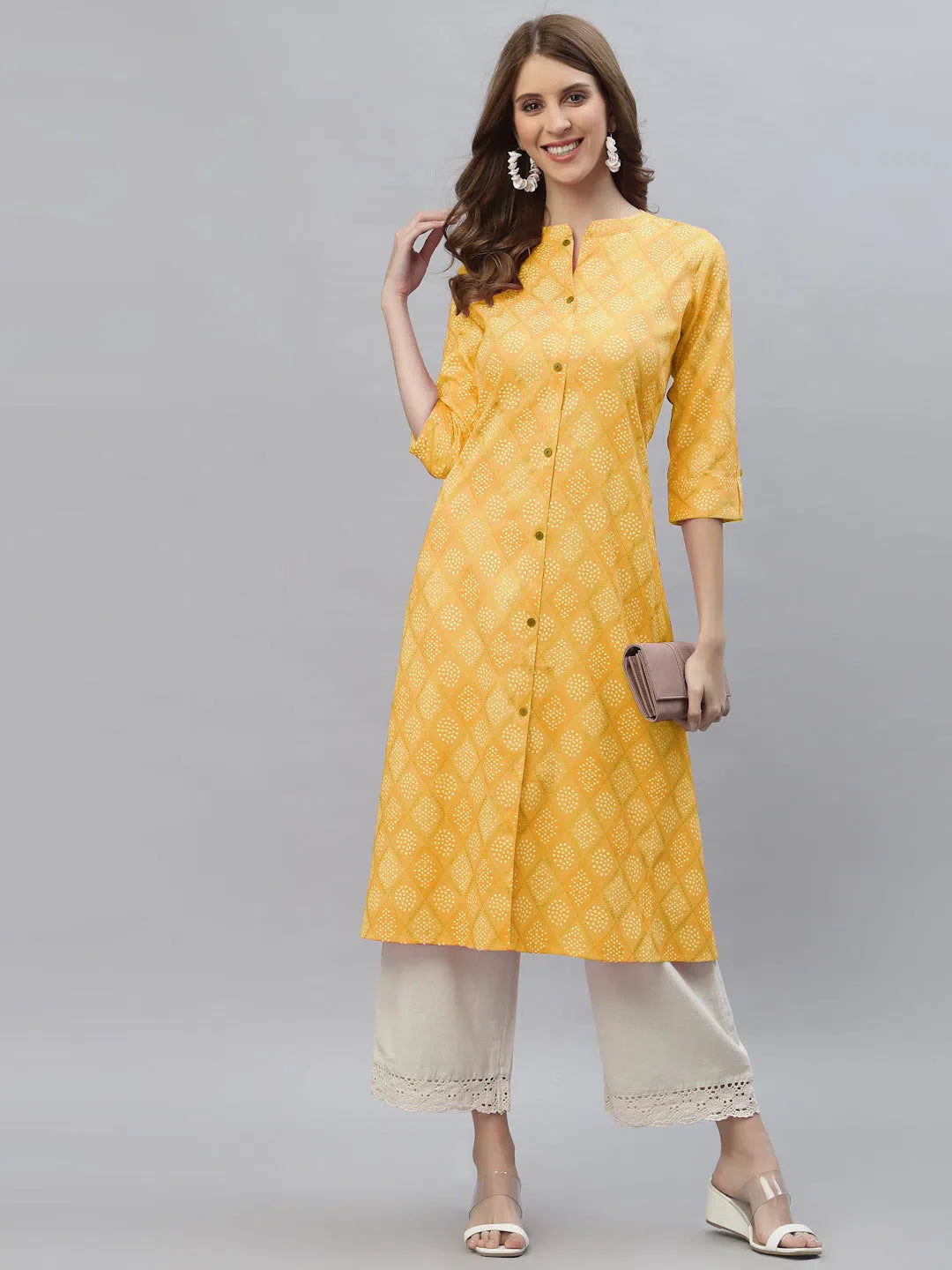 Bandhani Printed Indian Kurta - Cotton Blend Kurta for Women