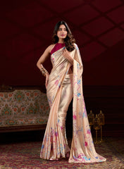 Satin Silk Digital Print Ready To Wear Saree With Blouse Piece-MWB-MOTIPRINT-CREAM