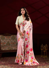 Satin Silk Digital Print Ready To Wear Saree With Blouse Piece-MWB-MOTIPRINT-PEACH