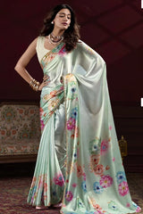 Satin Silk Digital Print Ready To Wear Saree With Blouse Piece-MWB-MOTIPRINT-PISTA