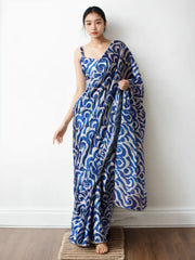 Chinon Digital Print Ready To Wear Saree With Blouse Piece-MWB-VP5003-BLUE