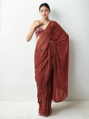 Chinon Digital Print Ready To Wear Saree With Blouse Piece-MWB-VP5004-MARUN