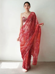Chinon Digital Print Ready To Wear Saree With Blouse Piece-MWB-VP5005-RED