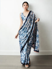 Chinon Digital Print Ready To Wear Saree With Blouse Piece-MWB-VP5010-BLUE