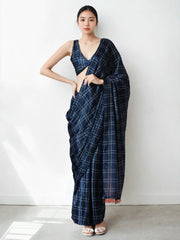 Chinon Digital Print Ready To Wear Saree With Blouse Piece-MWB-VP5013-NAVY