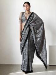 Chinon Digital Print Ready To Wear Saree With Blouse Piece-MWB-VP5018-GREY