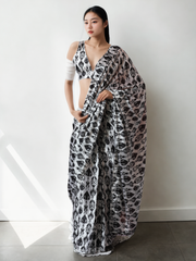 Chinon Digital Print Ready To Wear Saree With Blouse Piece-MWB-VP5019-WHITE