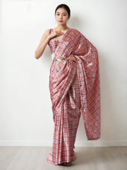 Chinon Digital Print Ready To Wear Saree With Blouse Piece-MWB-VP5023-PINK