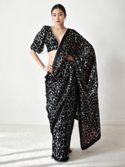 Chinon Digital Print Ready To Wear Saree With Blouse Piece-MWB-VP5028-BLACK