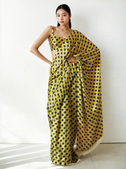 Chinon Digital Print Ready To Wear Saree With Blouse Piece-MWB-VP5030-YELLOW