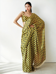 Chinon Digital Print Ready To Wear Saree With Blouse Piece-MWB-VP5030-YELLOW