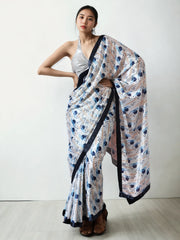 Chinon Digital Print Ready To Wear Saree With Blouse Piece-MWB-VP5031-WHITE